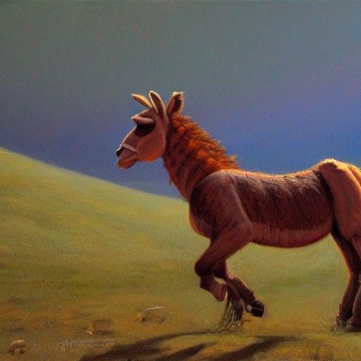 Donkey Dances on Road at Night, Oil Painting
