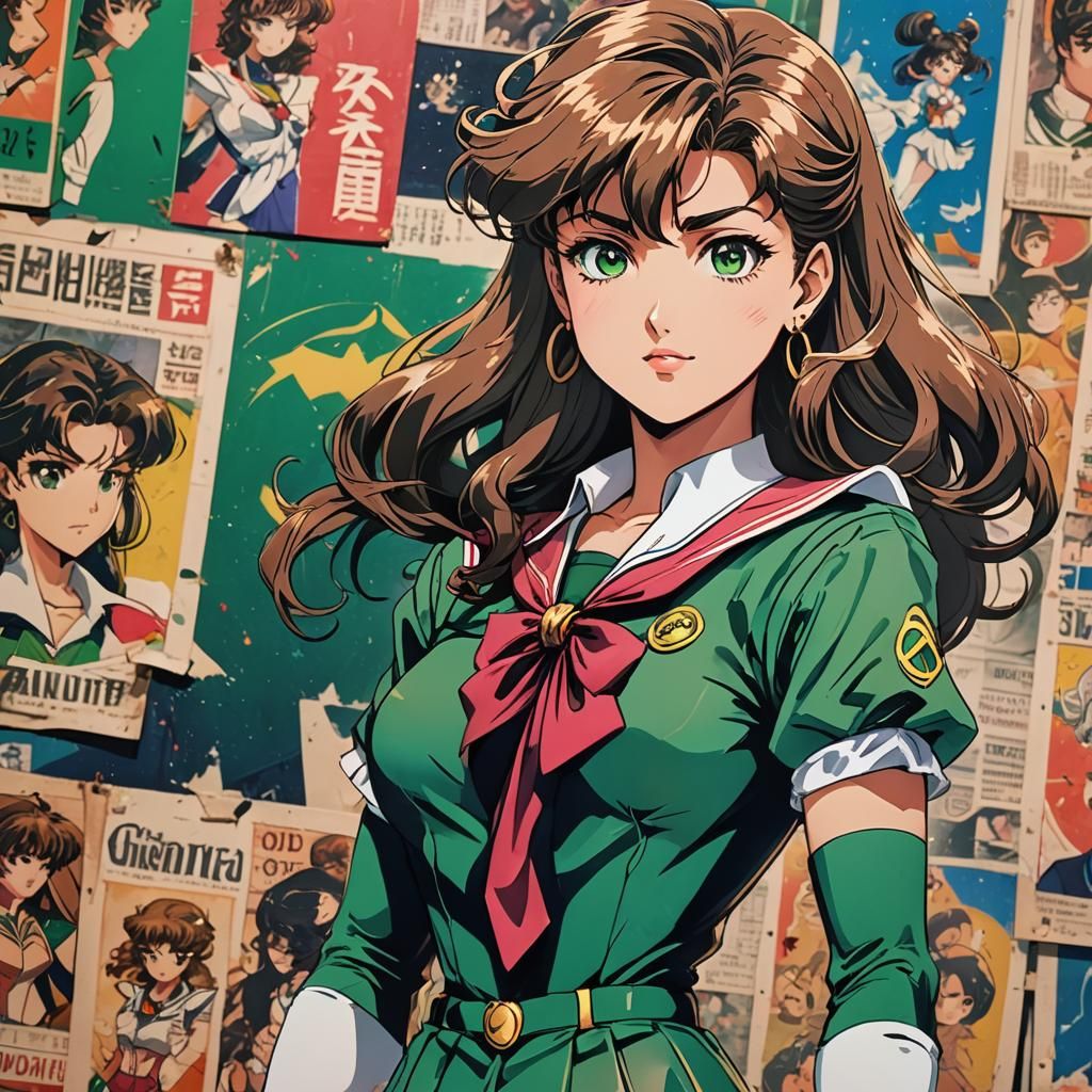 Sailor Jupiter Anime Illustration in Retro Style