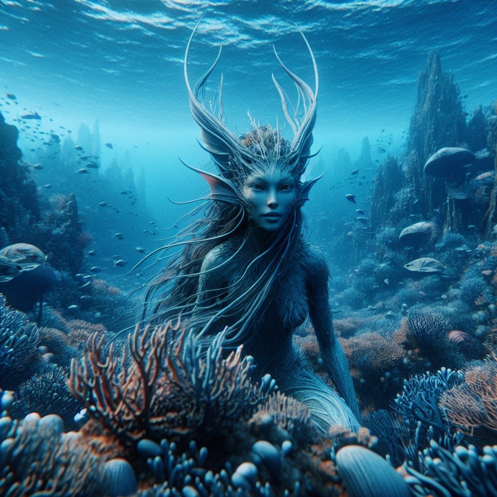 Detailed Underwater Scene of a Water Nymph
