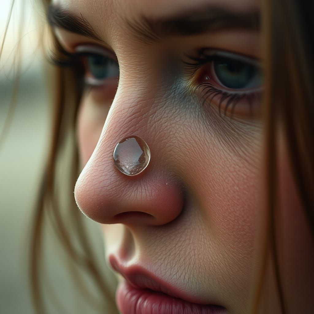 Emotional Close-Up of a Woman with a Tear