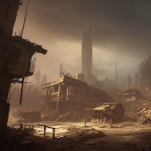 Post-Apocalyptic Survivor Settlement in Dark Fantasy Style