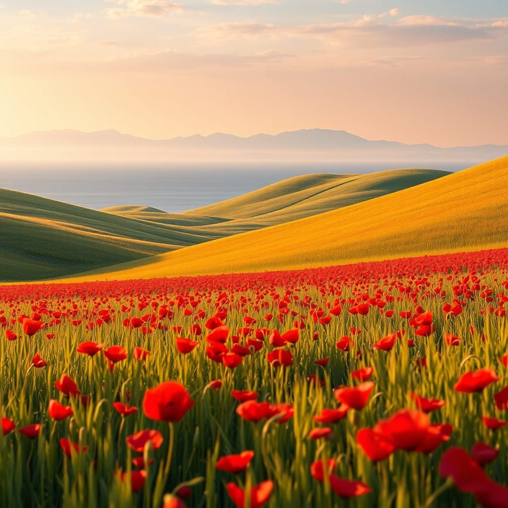 Surreal Ukrainian Seaside with Poppy Seeds and Millet in Gol...