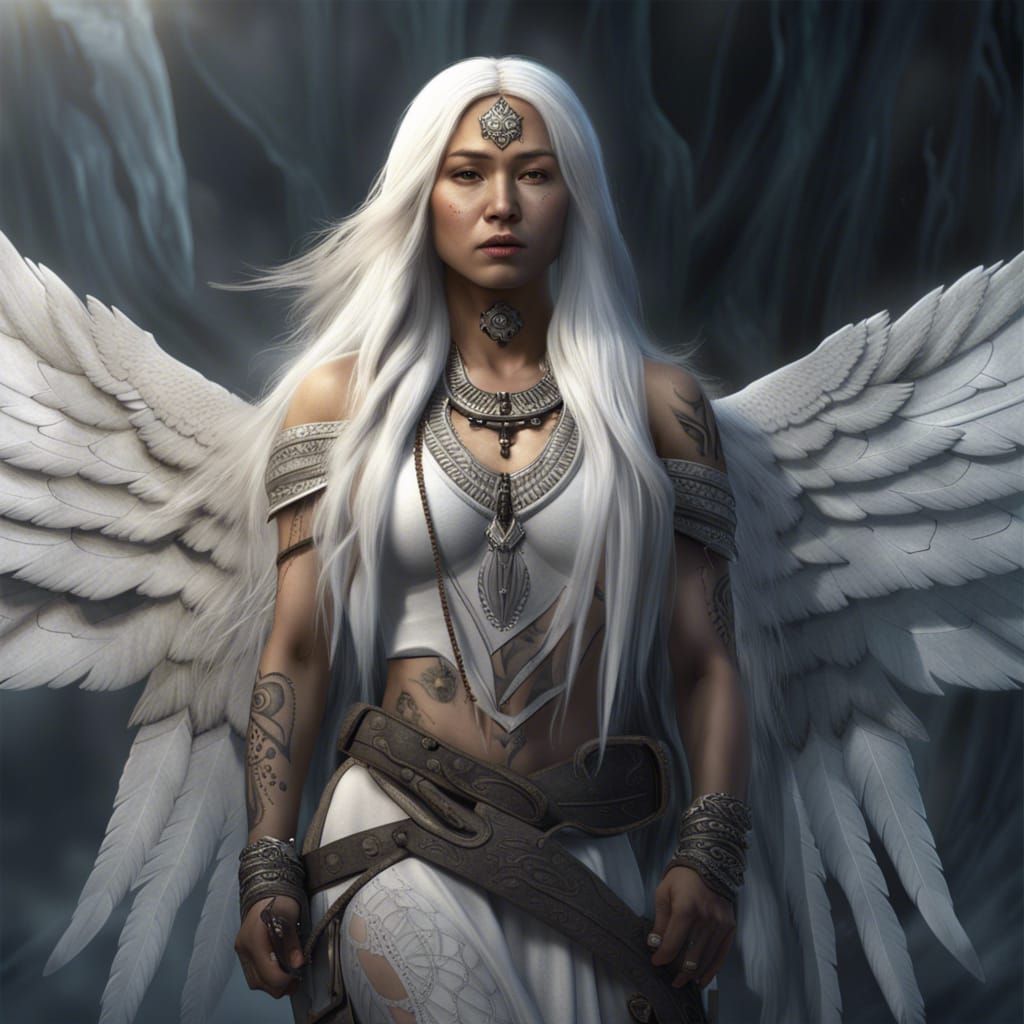 Inuit Angel with Light Tattoos, Dark Fantasy Art