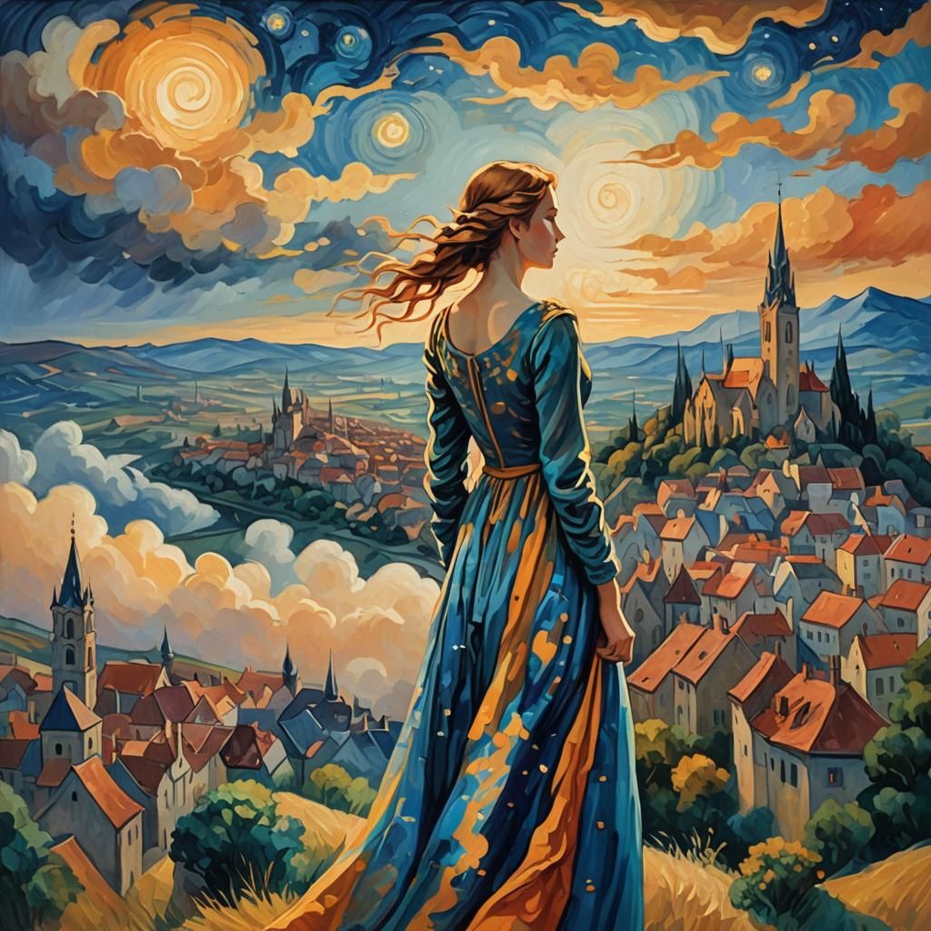 Mystical Cityscape: A Post-Impressionist Dream