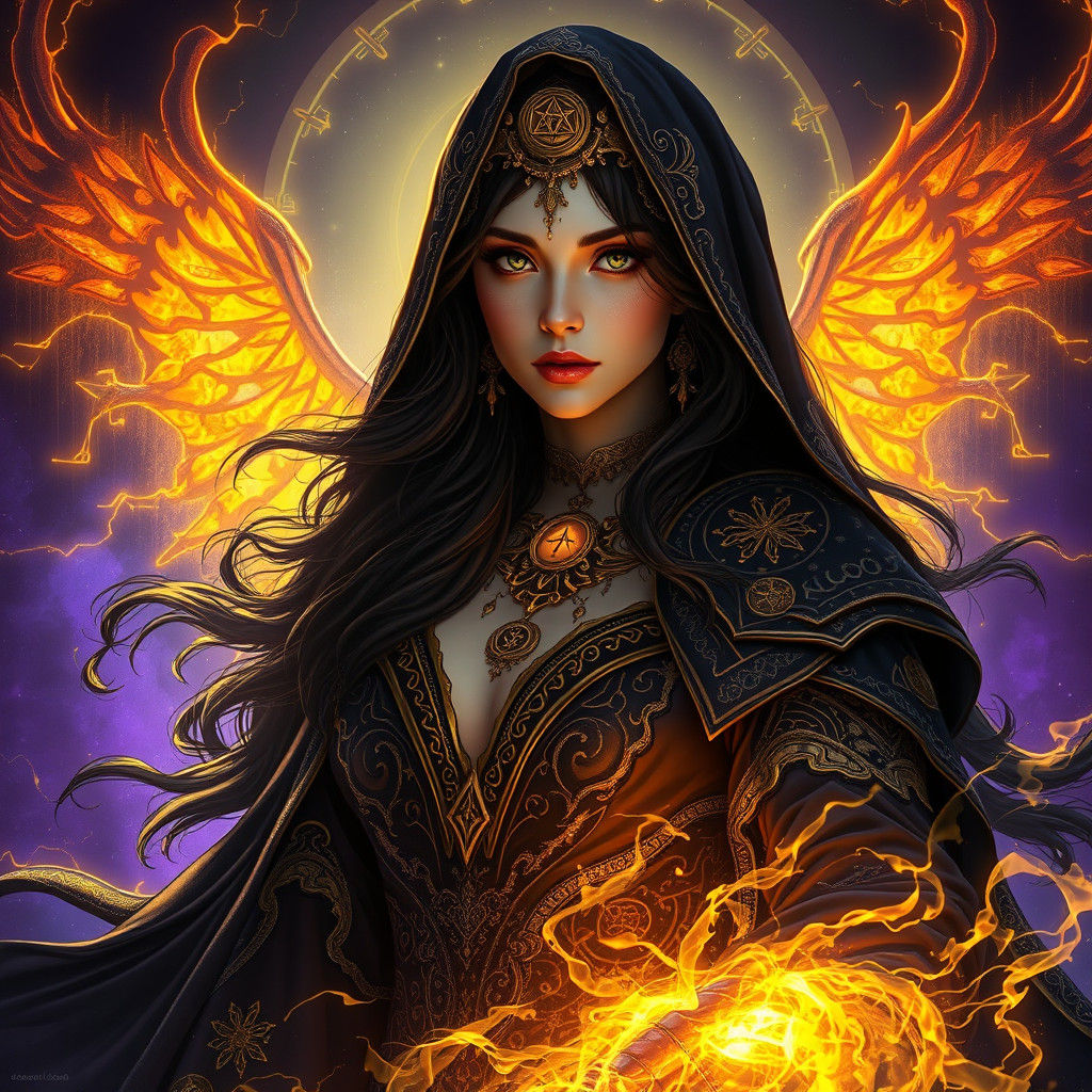 Mysterious Sorceress in Dark Fantasy Art Nouveau Style
