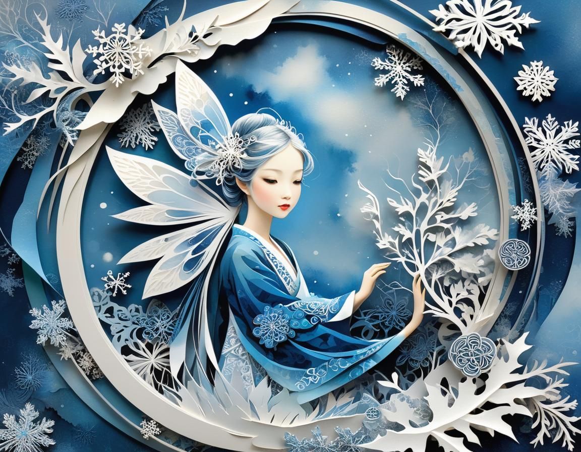 Winter Fairy Paper Collage with Celtic Knots