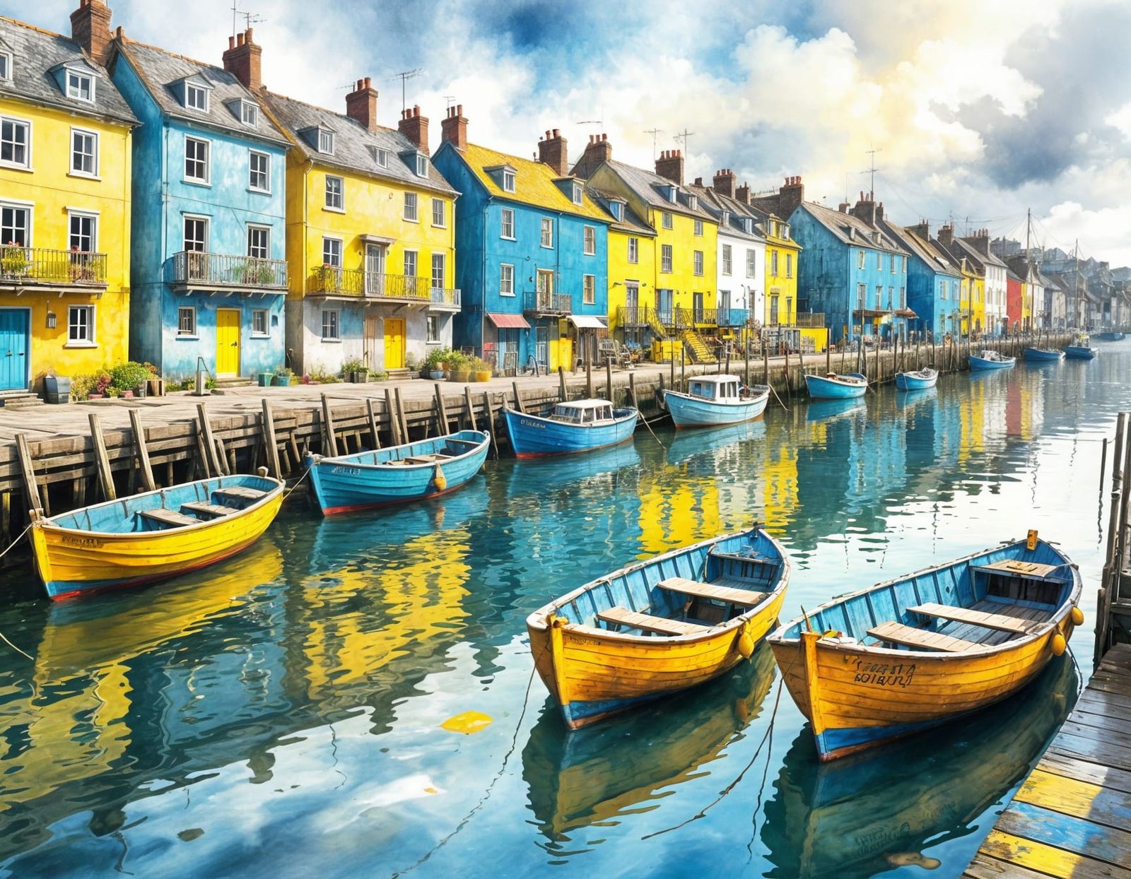 Seaside Harbour in Watercolour Style