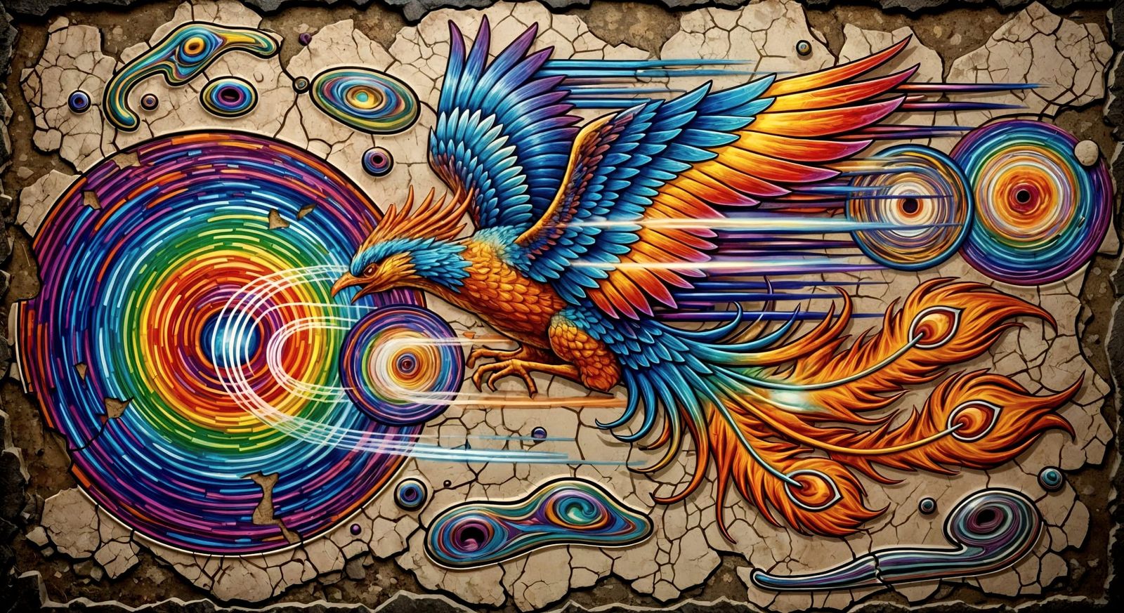 Majestic Phoenix in Psychedelic Light Vortexes