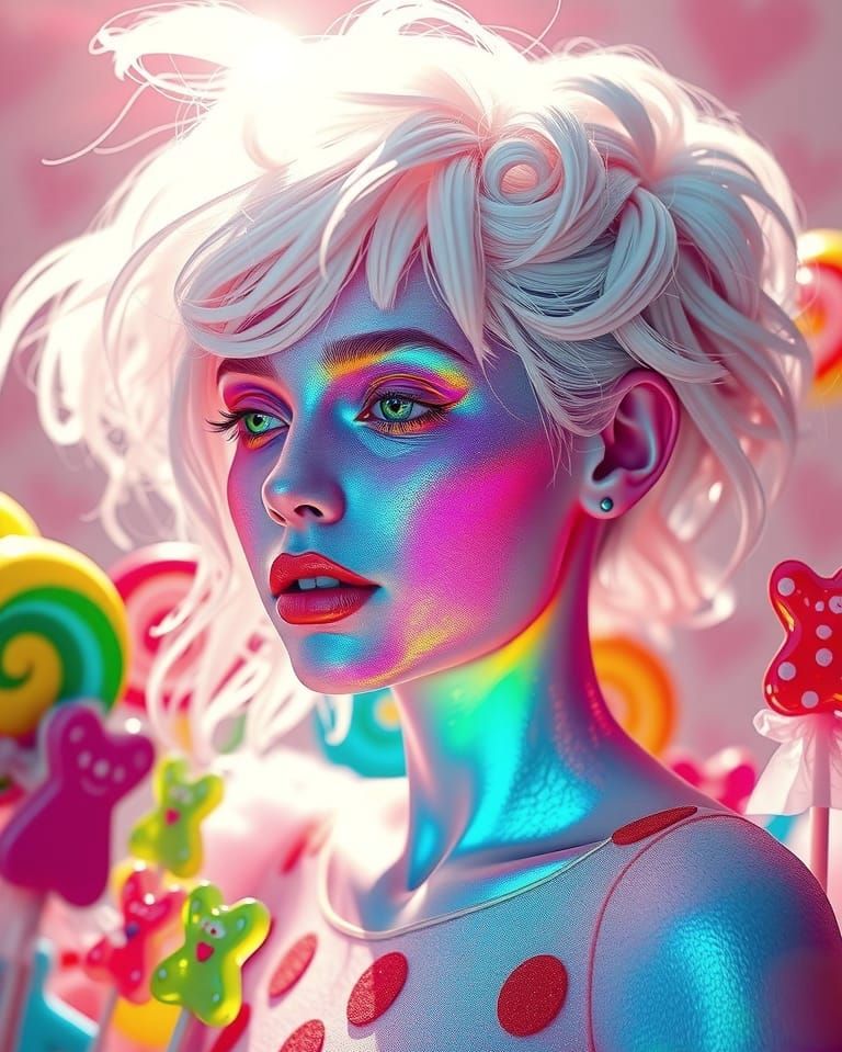 Rainbow Woman in Candy Land: Digital Illustration