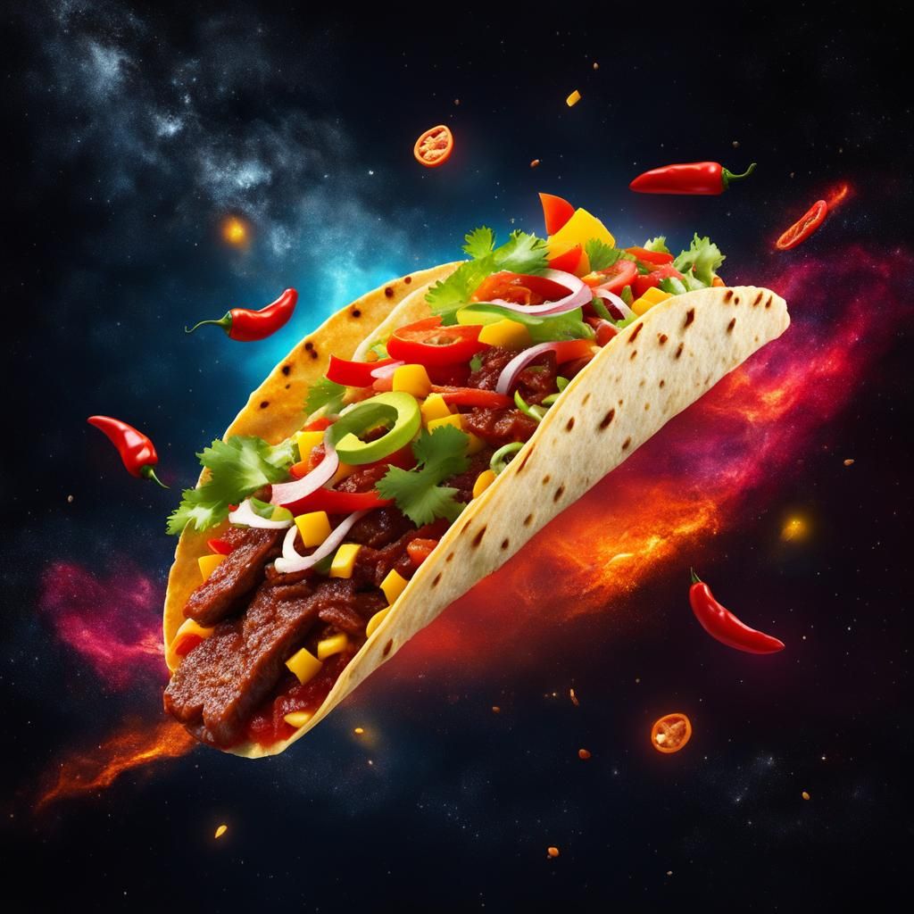 Flying Taco in Space with Bold Colors