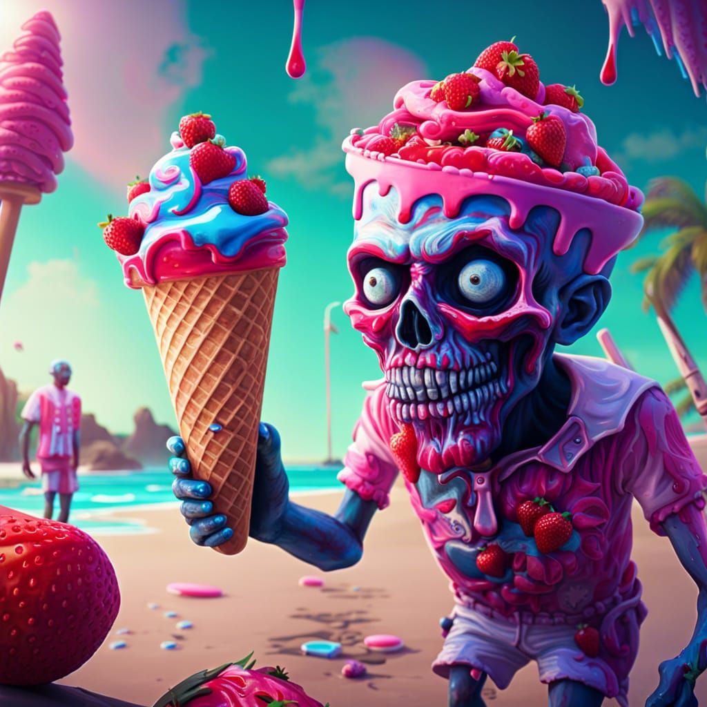 Zombie Ice Cream Man on Psychedelic Beach