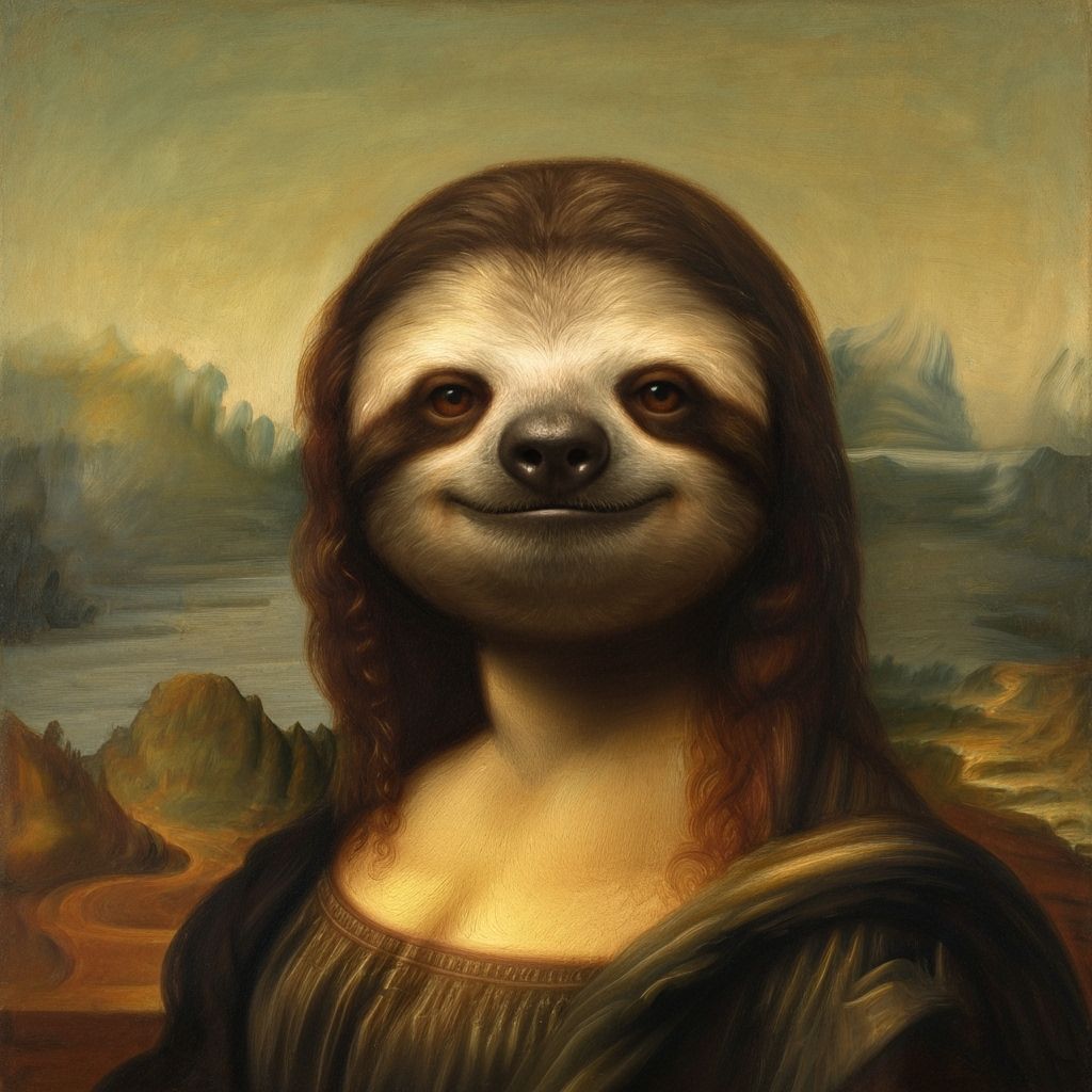 Sloth Mona Lisa Oil Painting in High Renaissance Style
