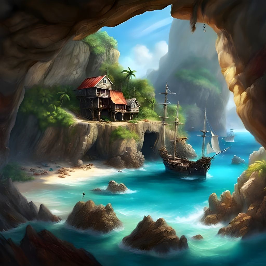 Cartoon Pirates Enjoying Home Life with Treasure