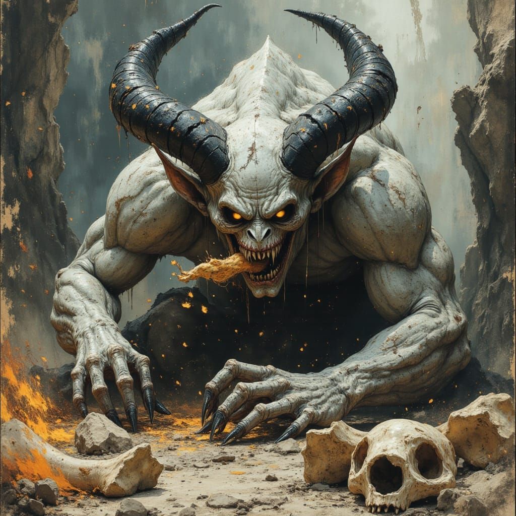 Ghastly Horned Monster in Craggy Wasteland