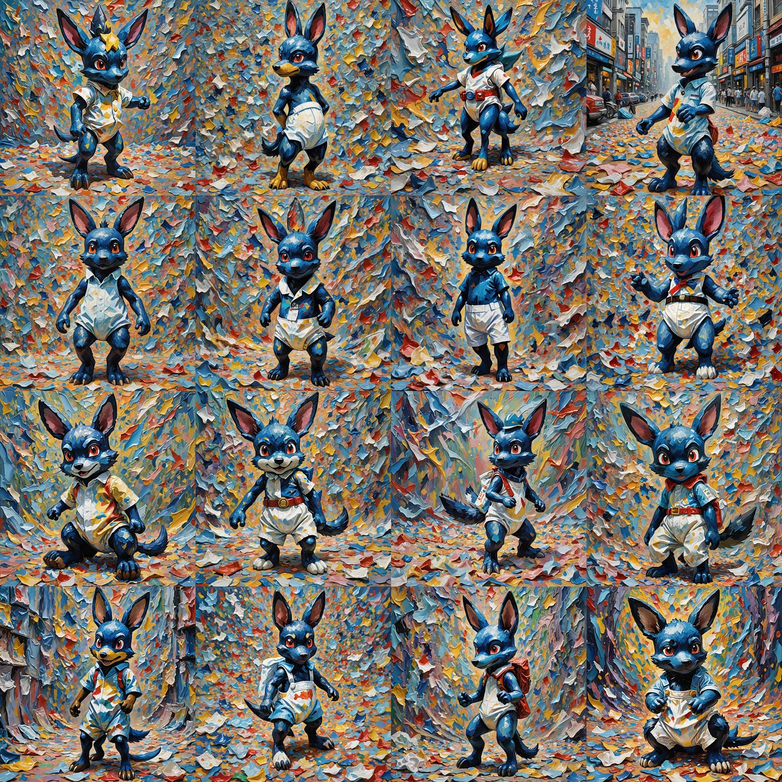 Lucario in Tokyo: Neo-Impressionist Oil Painting