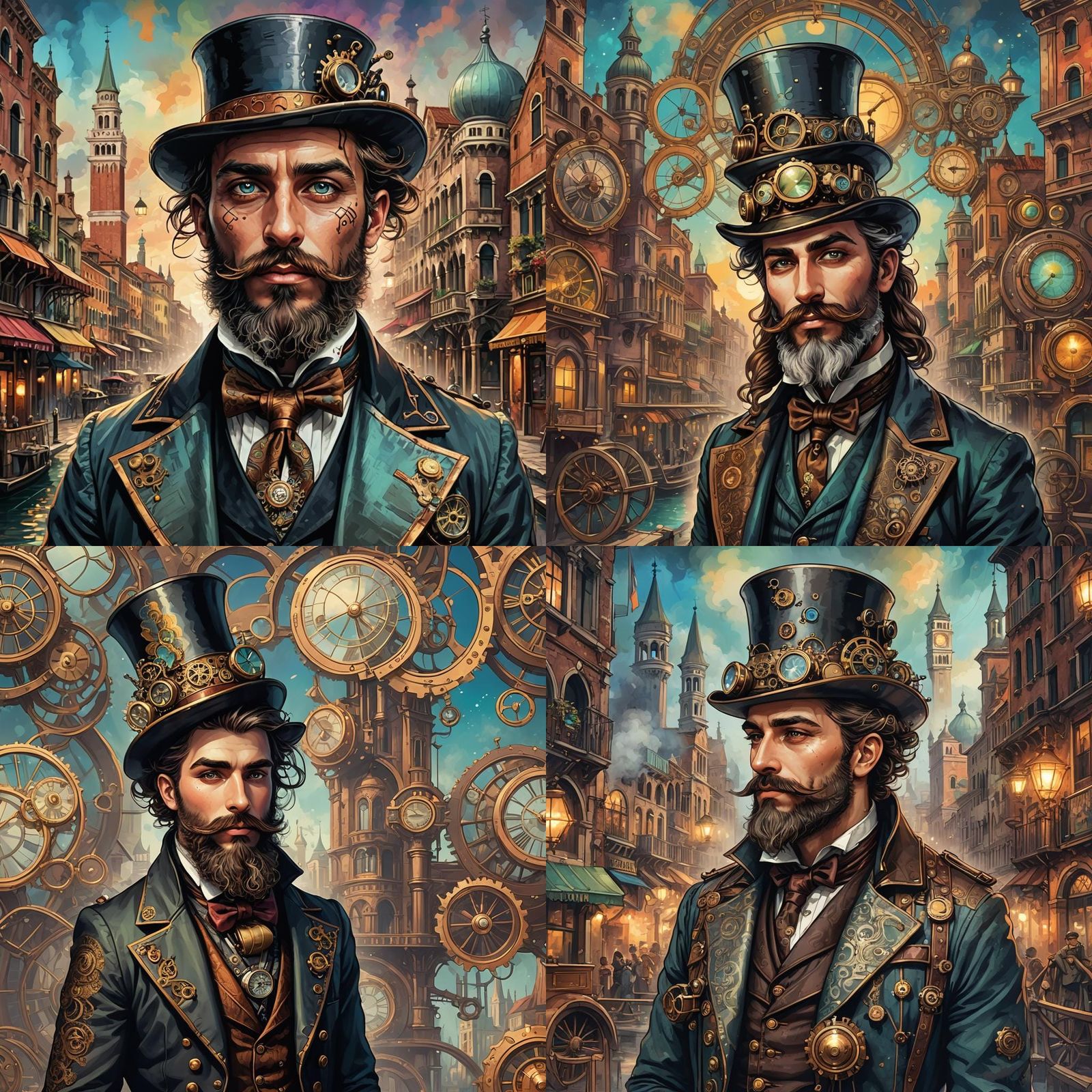 Steampunk Dandy with Rainbow Beard Illuminates Venice