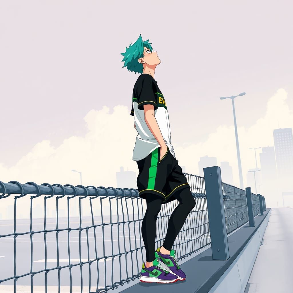 Anime-Inspired Portrait of a Young Man in Urban Isolation