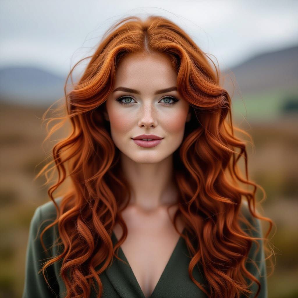 Beautiful Scottish Woman with Long Red Curly Hair