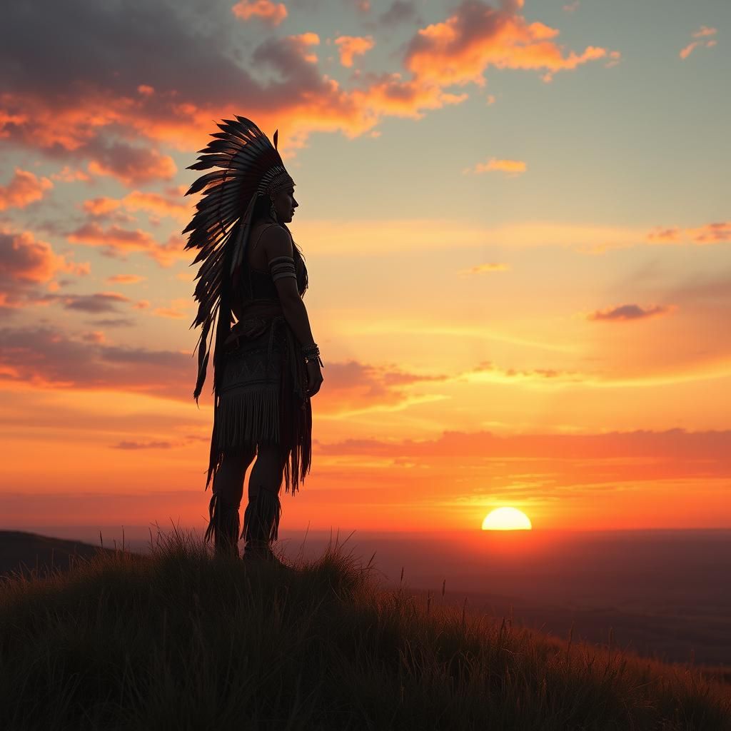 Prairie Sunset Silhouette in Atmospheric Digital Art