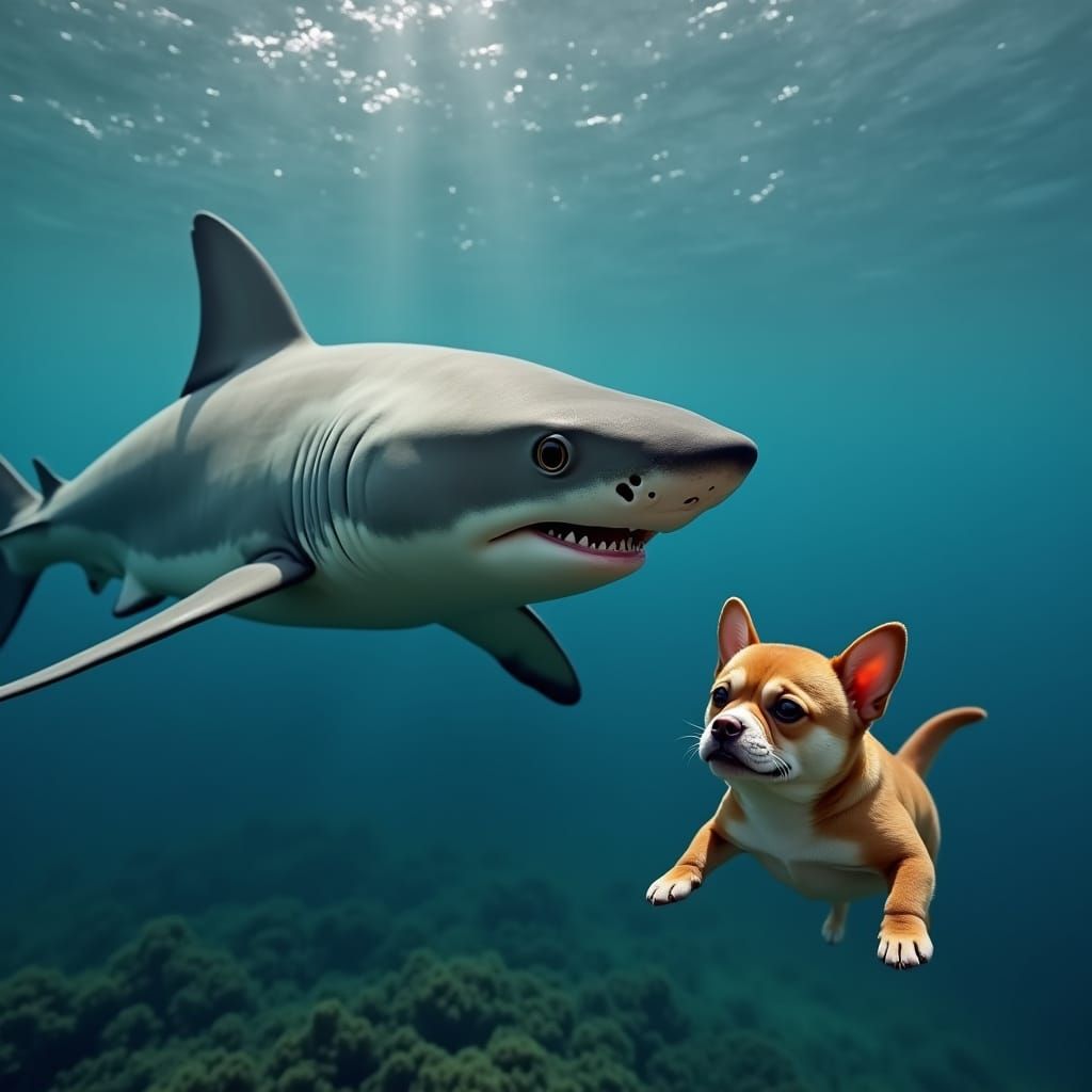 Gigantic Shark Meets Tiny Pomchi