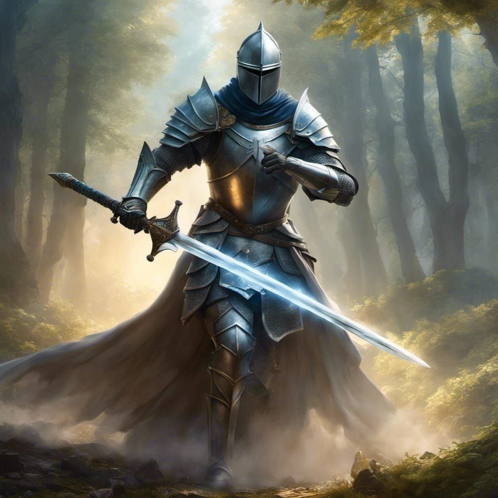 Heroic Knight with Claymore in Ethereal Mist