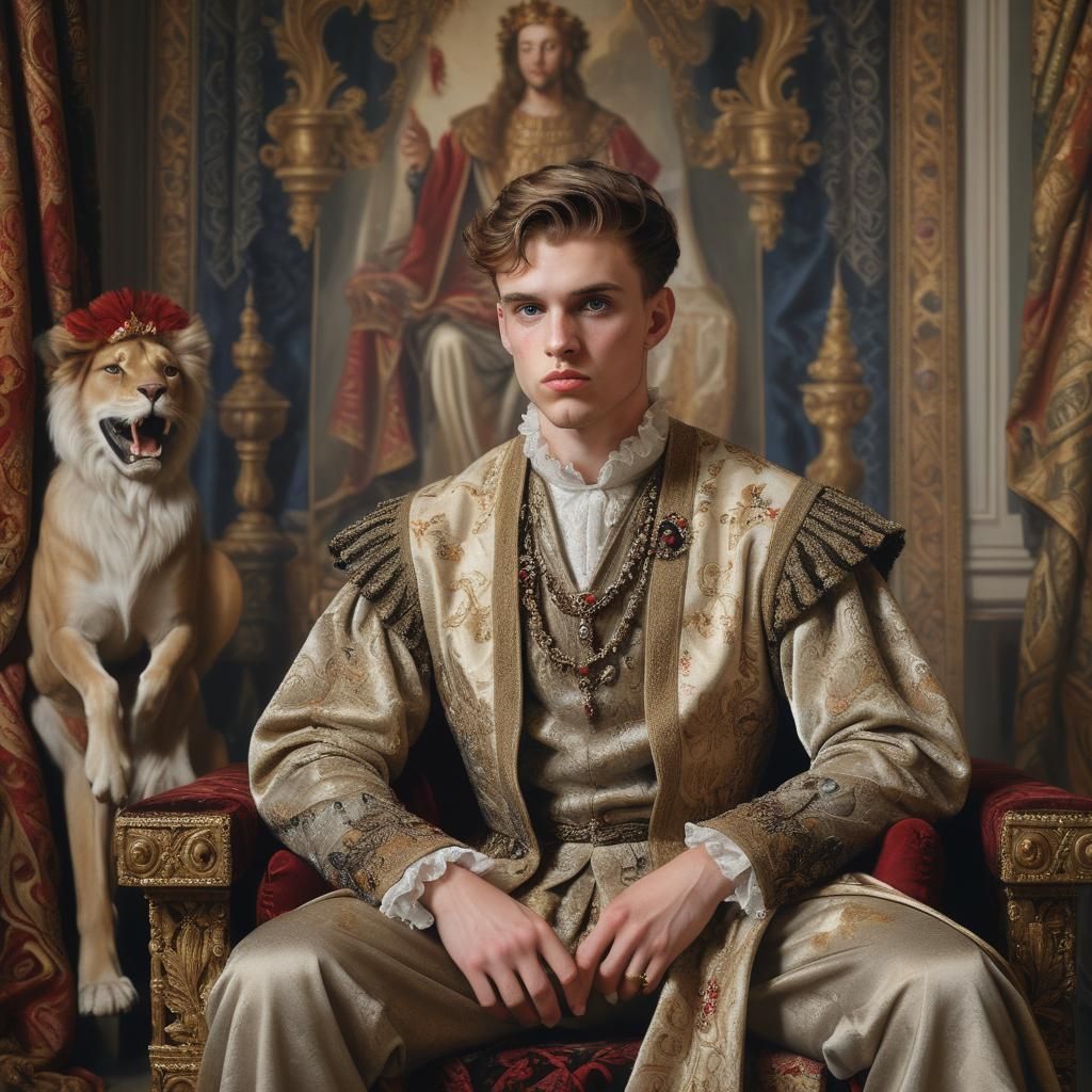 Young Man on Throne in Baroque Style
