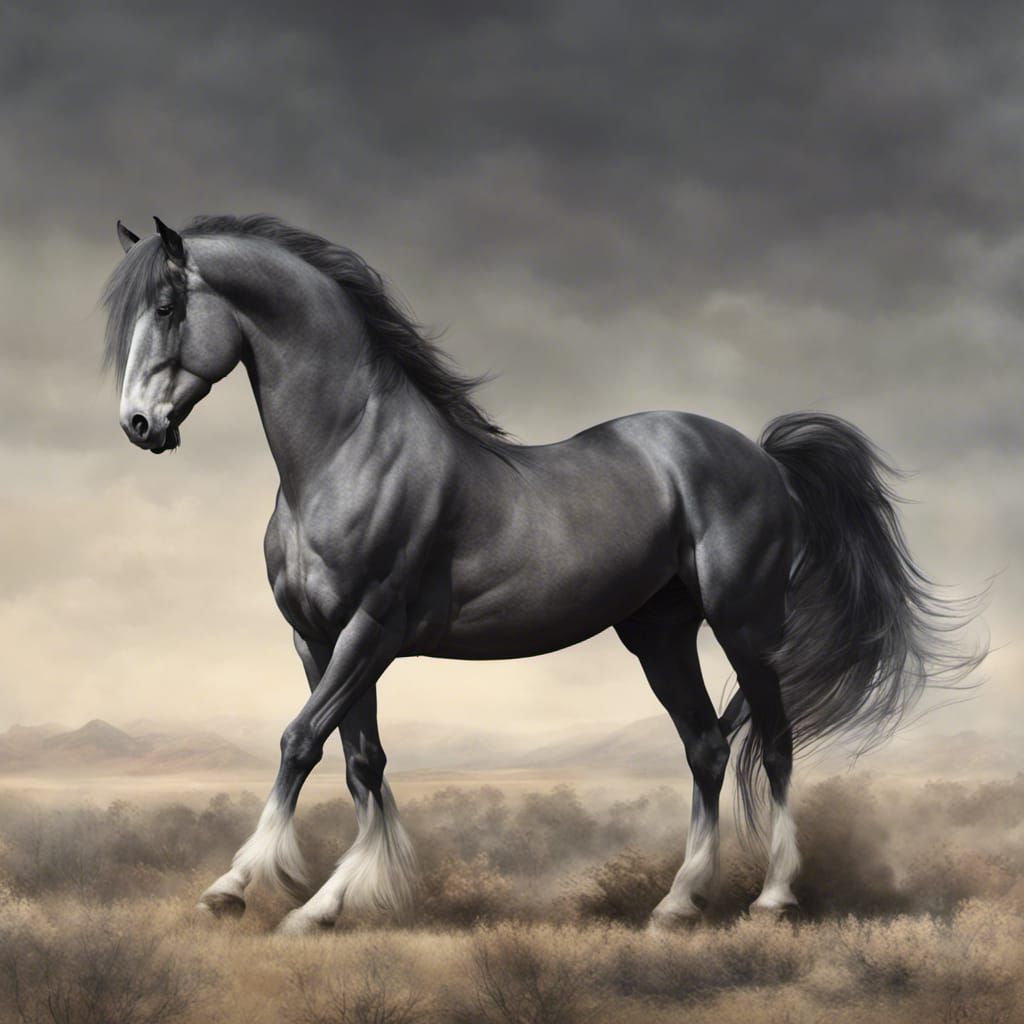Majestic Grey Destrier on the Plains