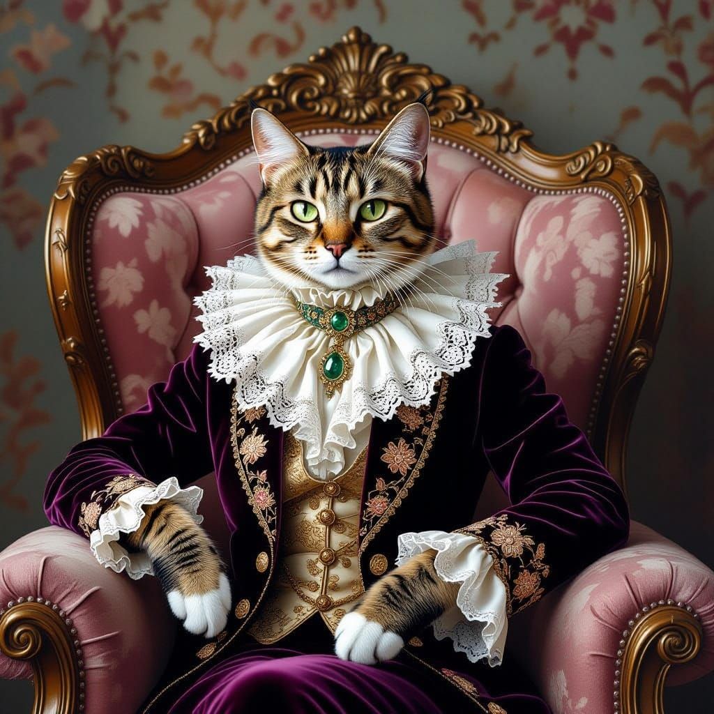 Victorian Cat Portrait in Dreamy Surrealism Style