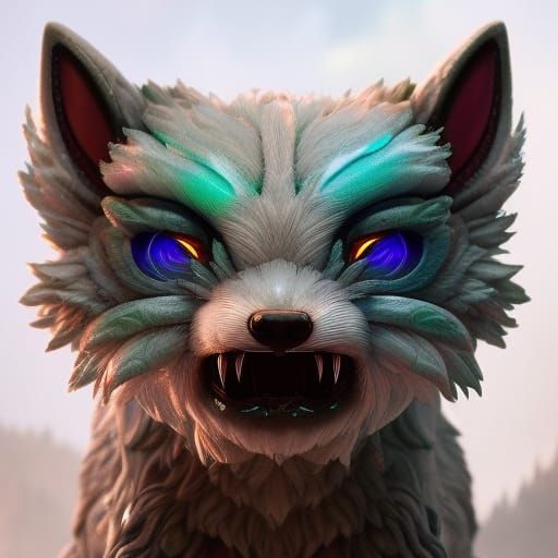 Adorable Alien Wolf Chibi in Cosmic Surrealism