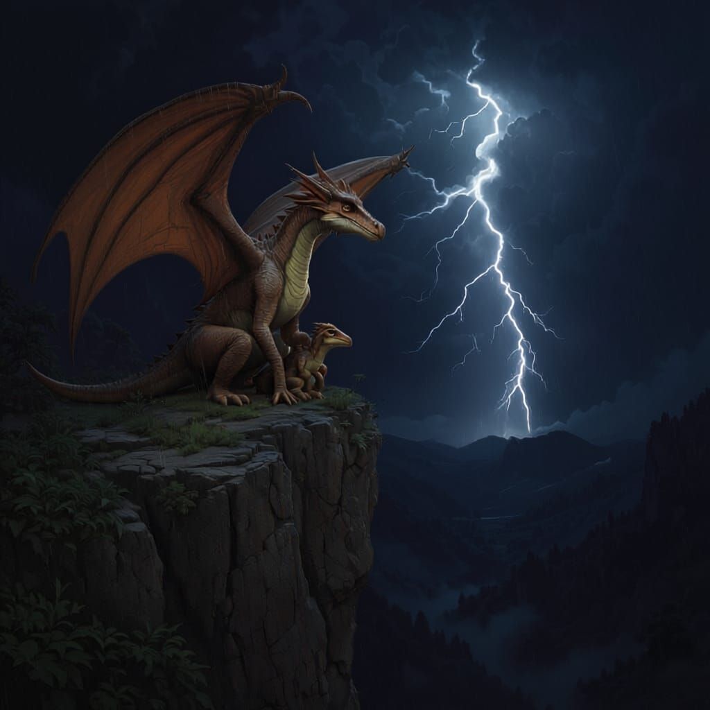 Pterodactyl Mom Shelters Babies from Storm