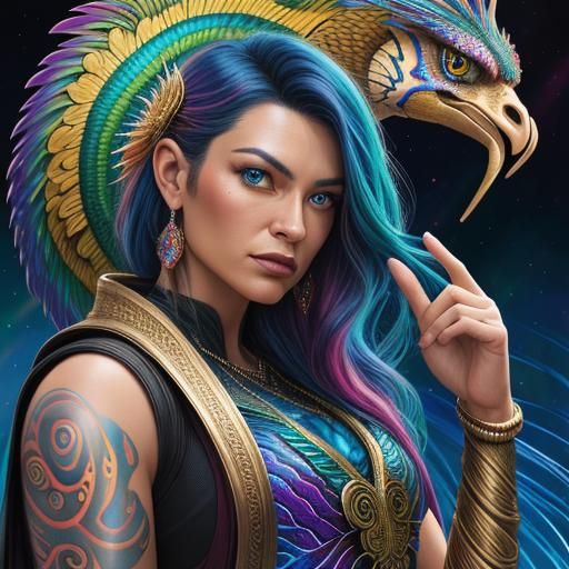 Rainbow Dragon Serpent Woman in Comic Book Style