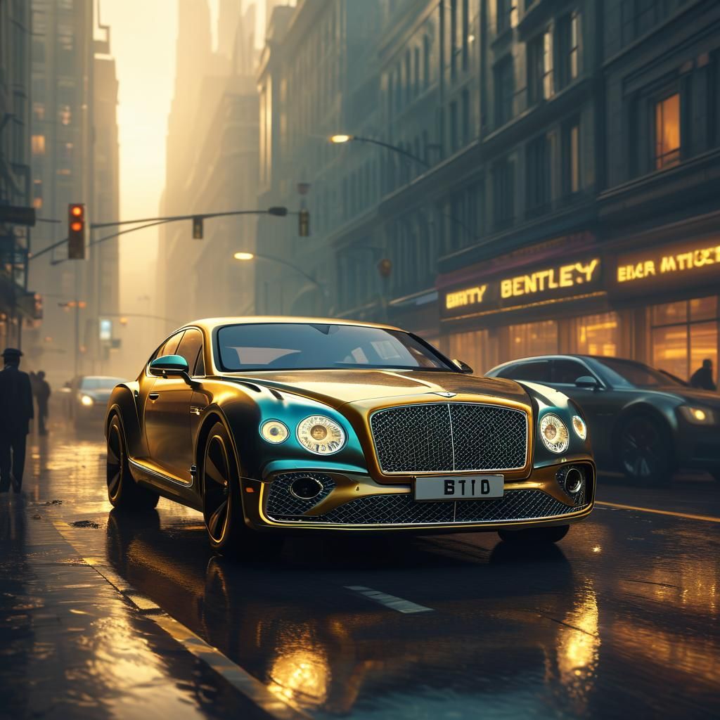 Retro-Futuristic Bentley Shadow Cruises through a Golden-Hue...