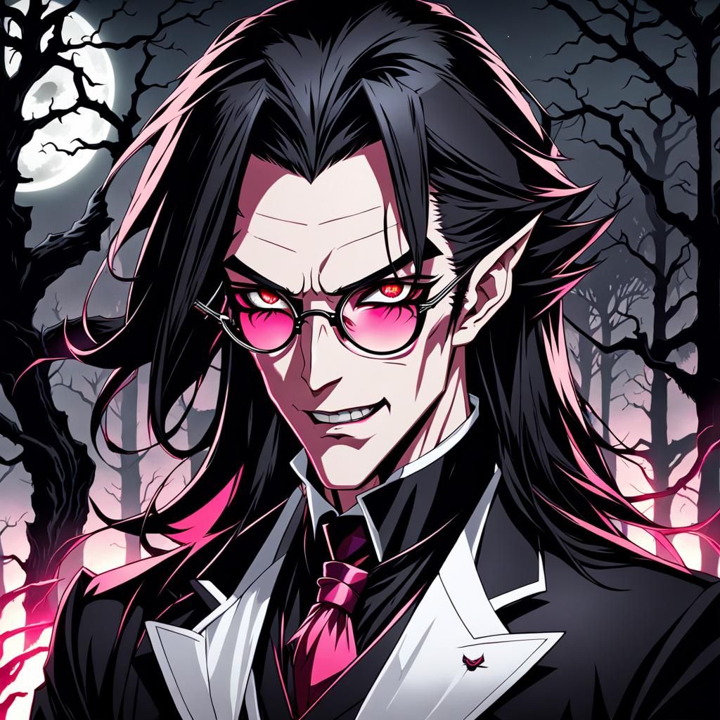Gothic Anime Vampire with Pink Eyes