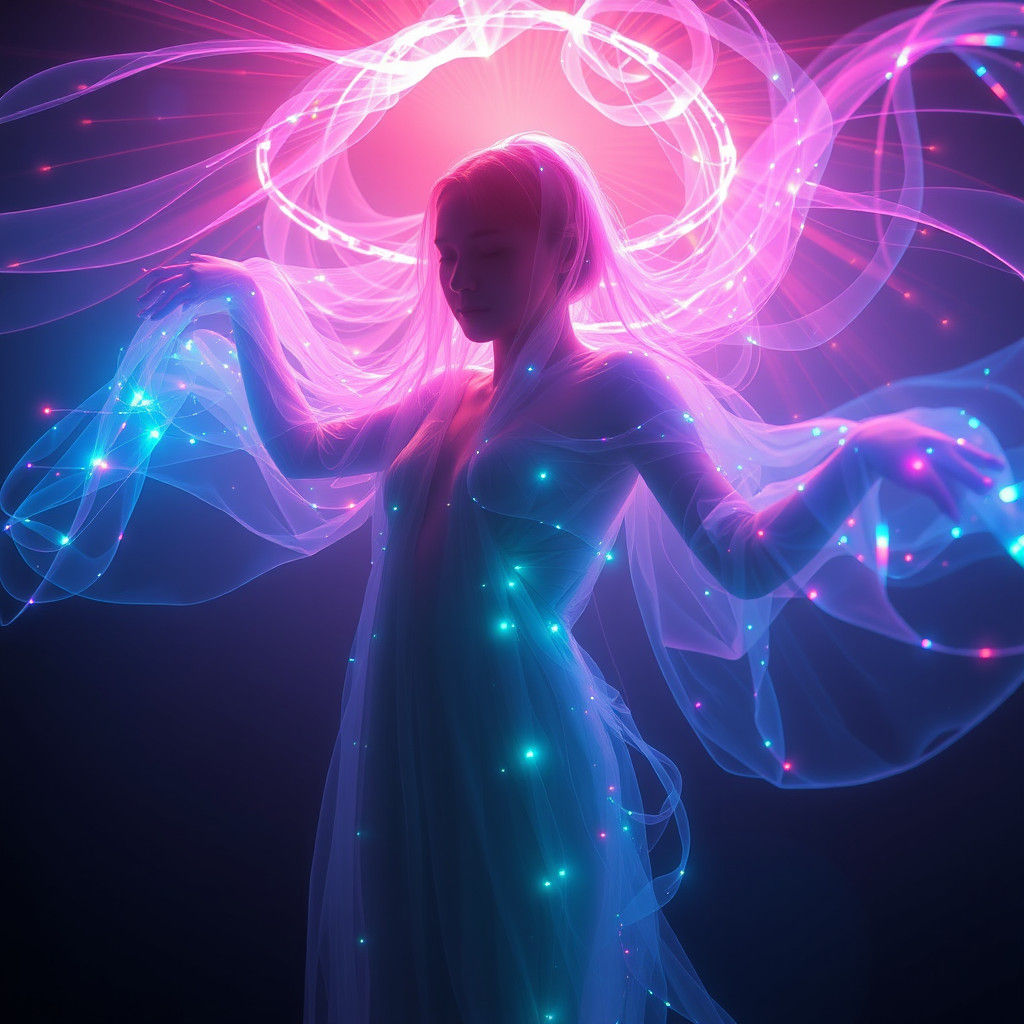 Bioluminescent Dancer in Laser Light: Ethereal Beauty