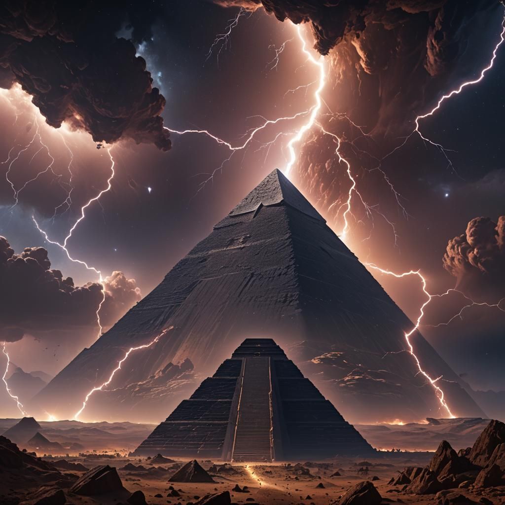 Nebula Lightning Storm on Asteroid Pyramid