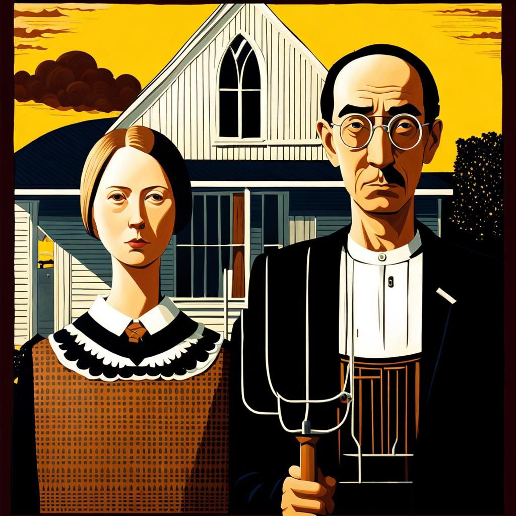 American Gothic in style of Makoto Shinkai