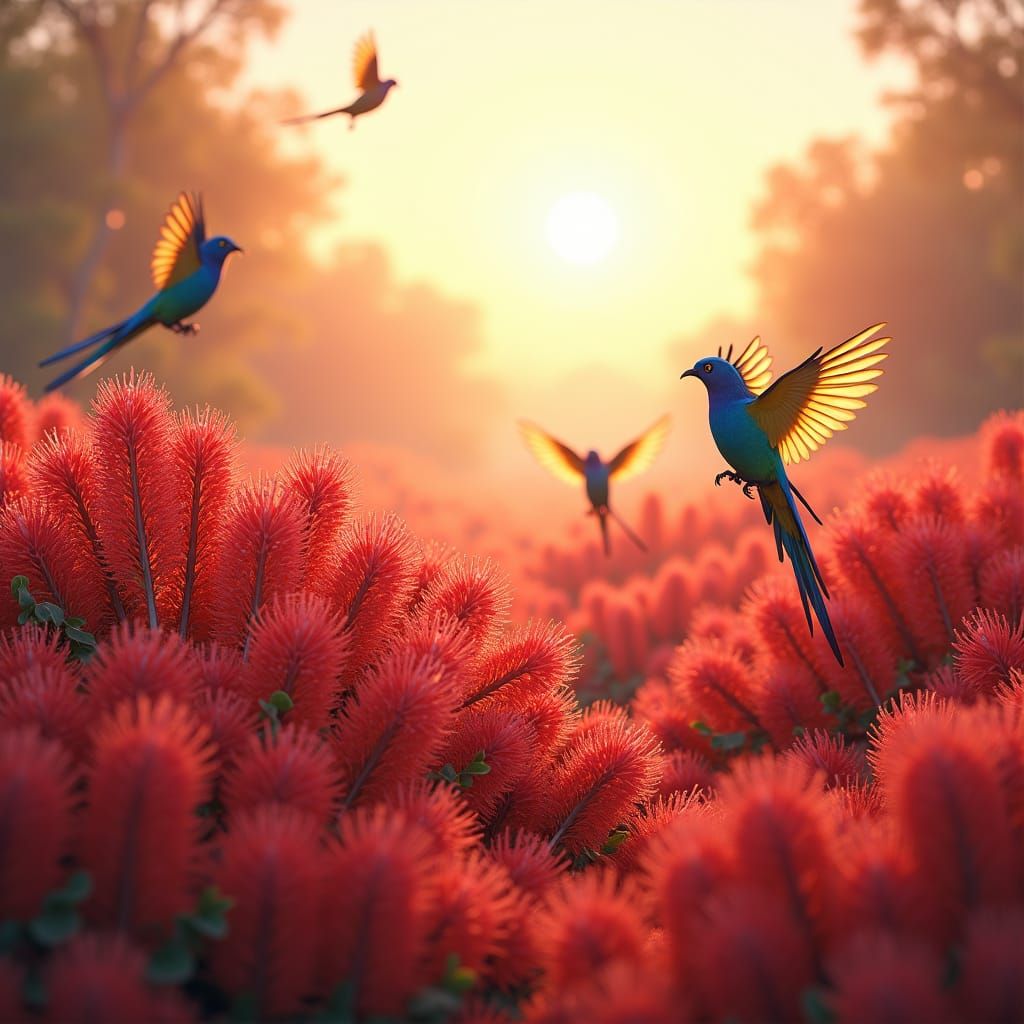 Bottlebrush Flowers and Rosella Parrots in Digital Art