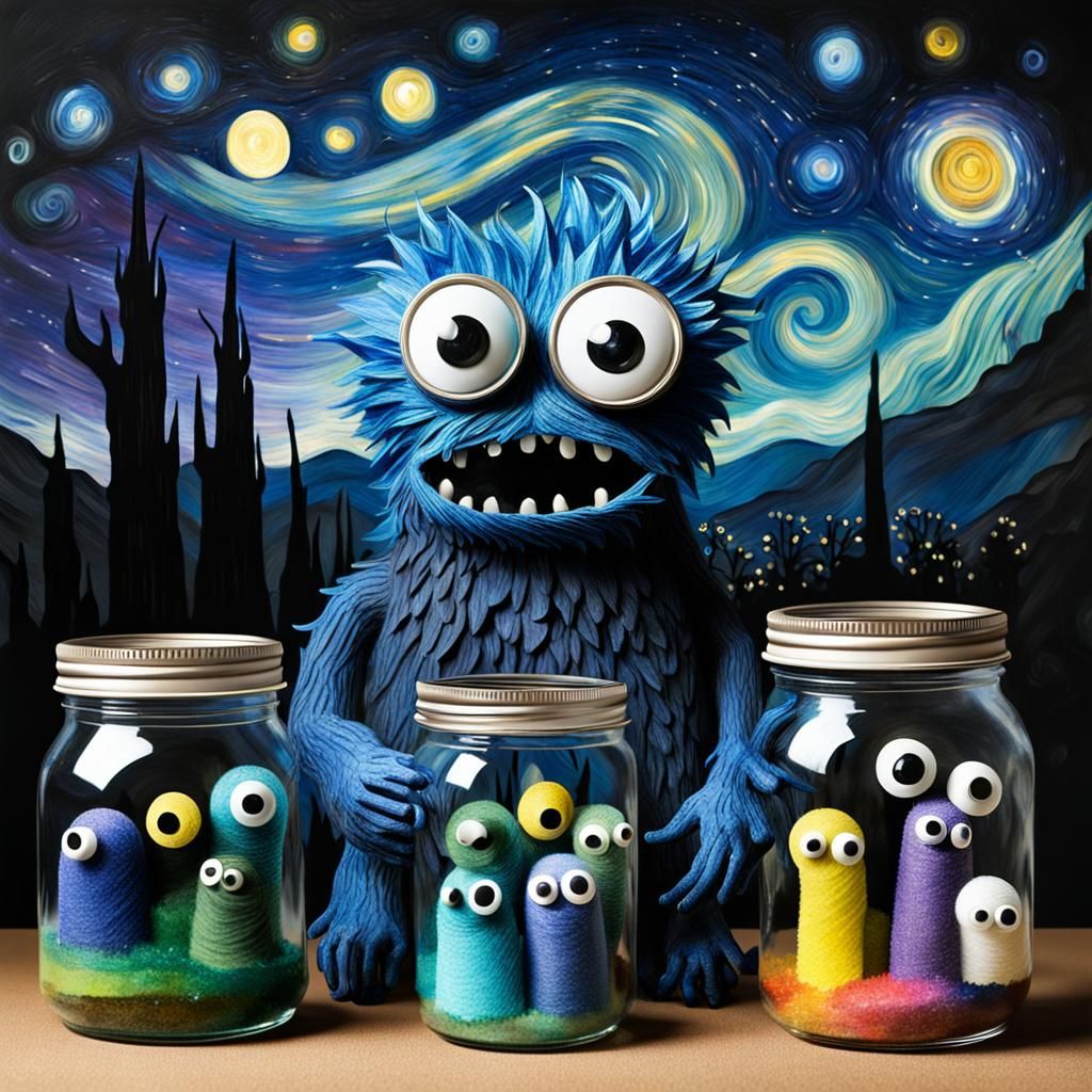 Gothic Creature with Googly Eyes in Van Gogh Style
