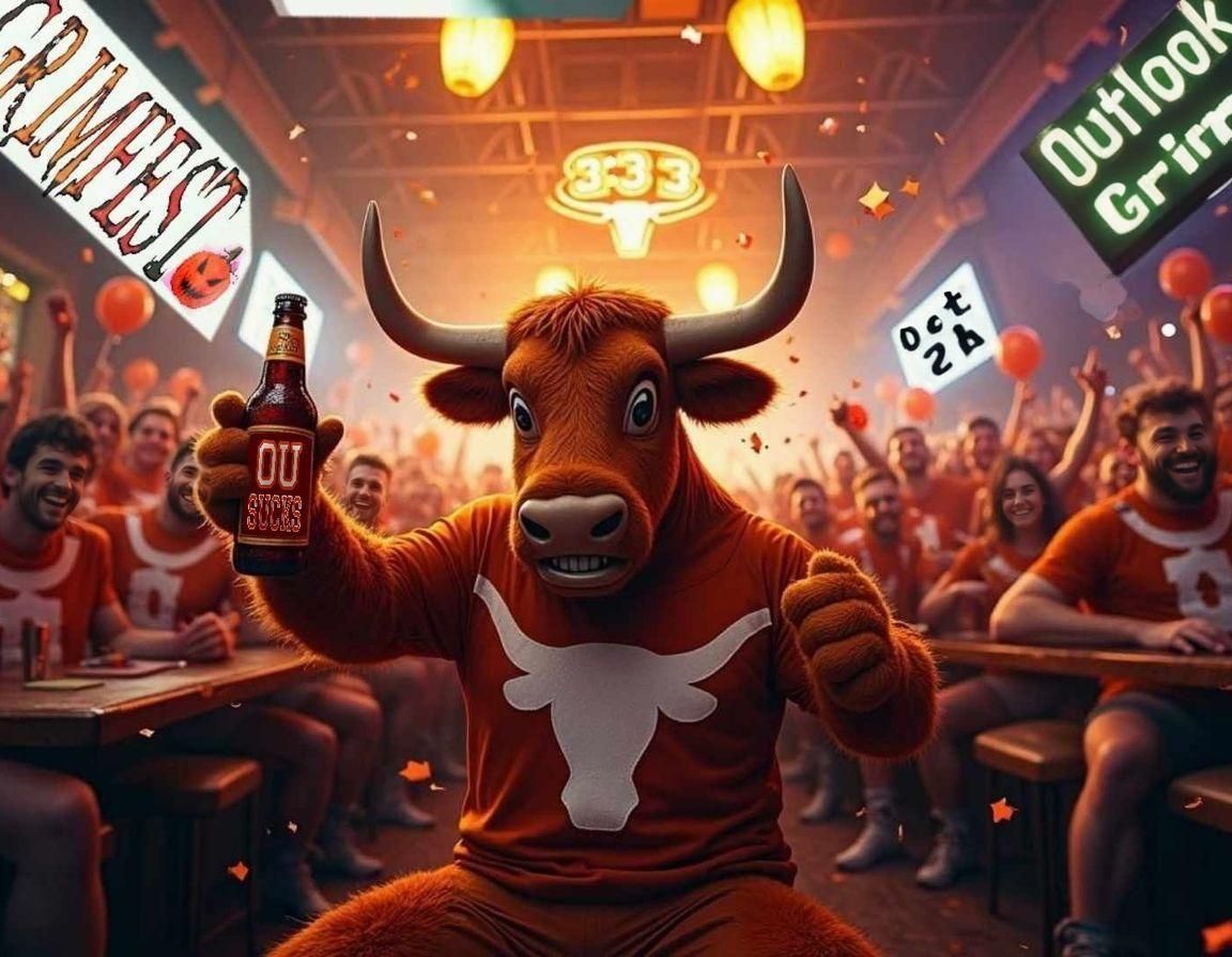 Bevo Celebrates Grimfest in Neon-Lit Bar, Digital Art