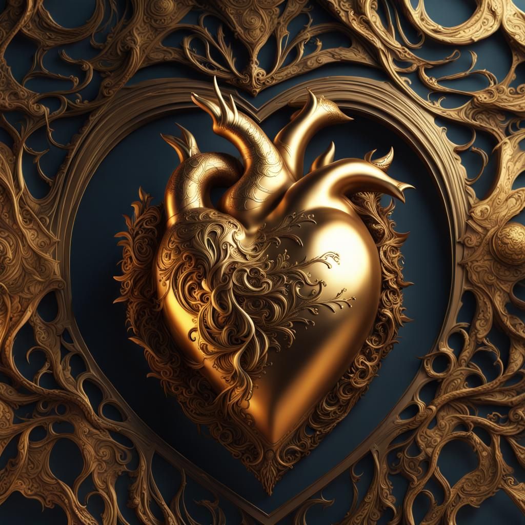 Gold Metallic Human Heart: Detailed Matte Painting