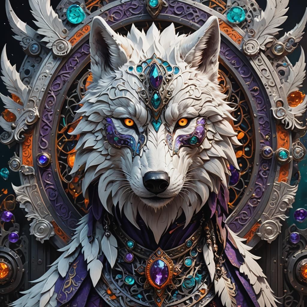the white wolf behind the iron mask 8k resolution concept ar...