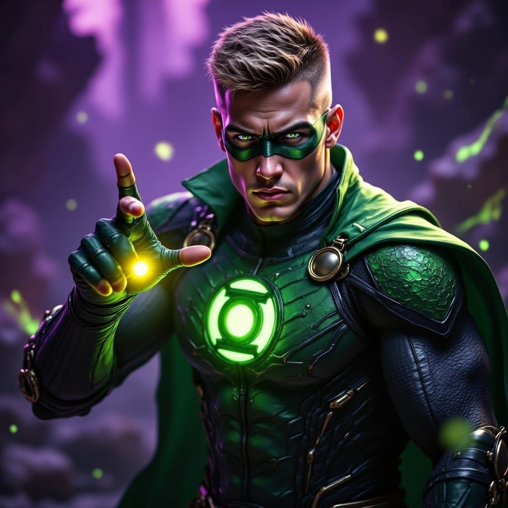Confident Green Lantern Hero Poses Assertively