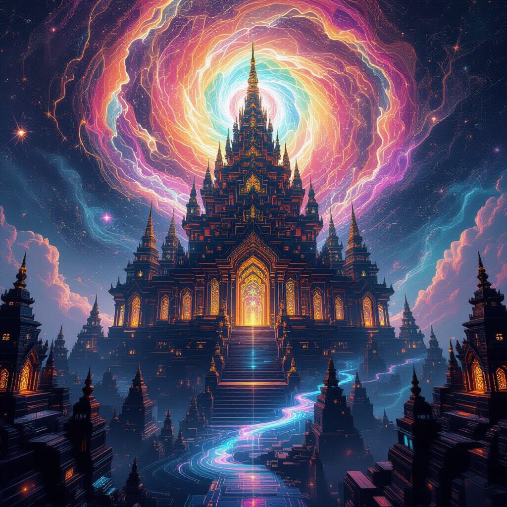 Infinite Fractal Temple in Psychedelic Void