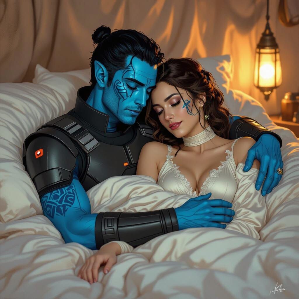 Intimate Moment of a Chiss and Human Couple