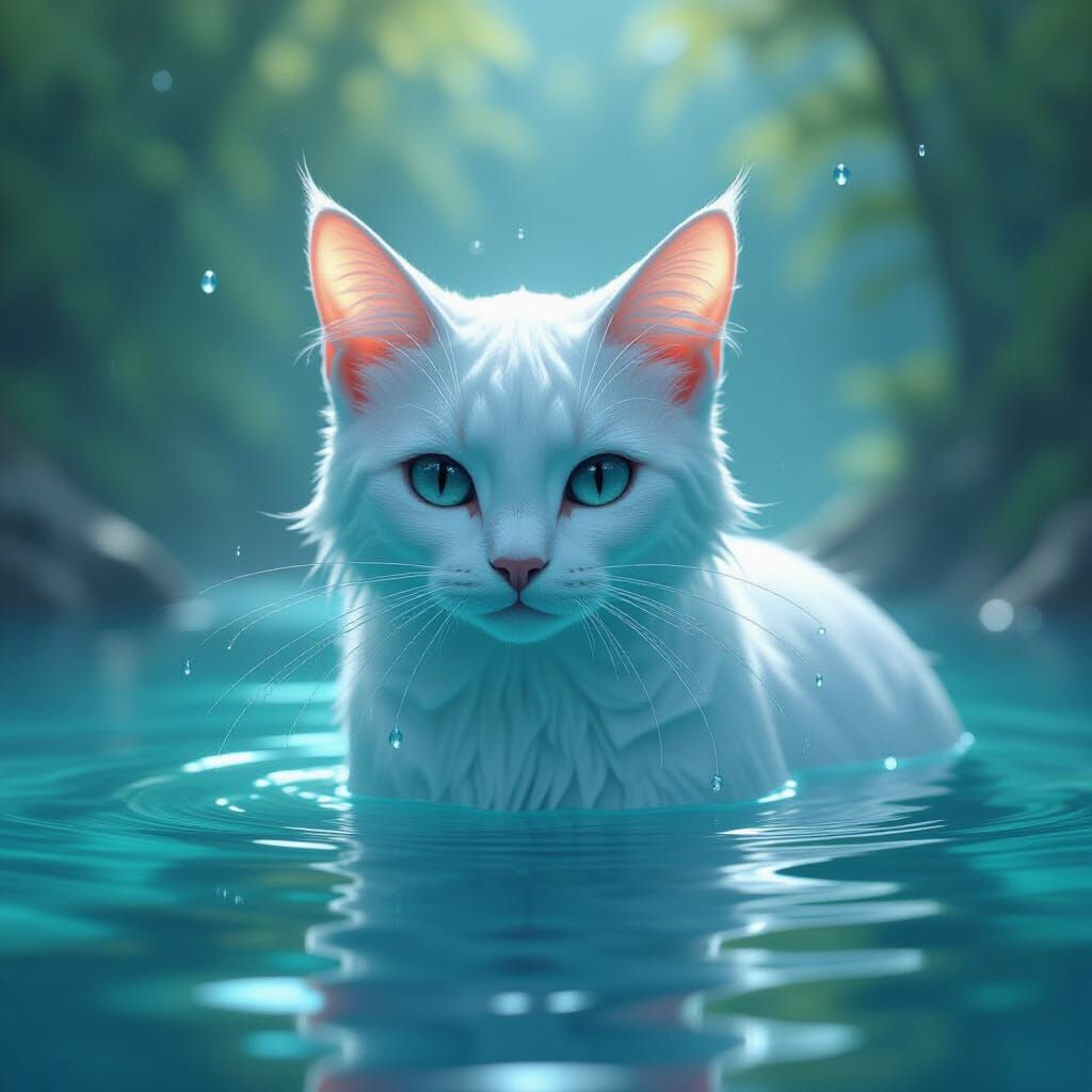 Translucent Water Cat in Futuristic Style