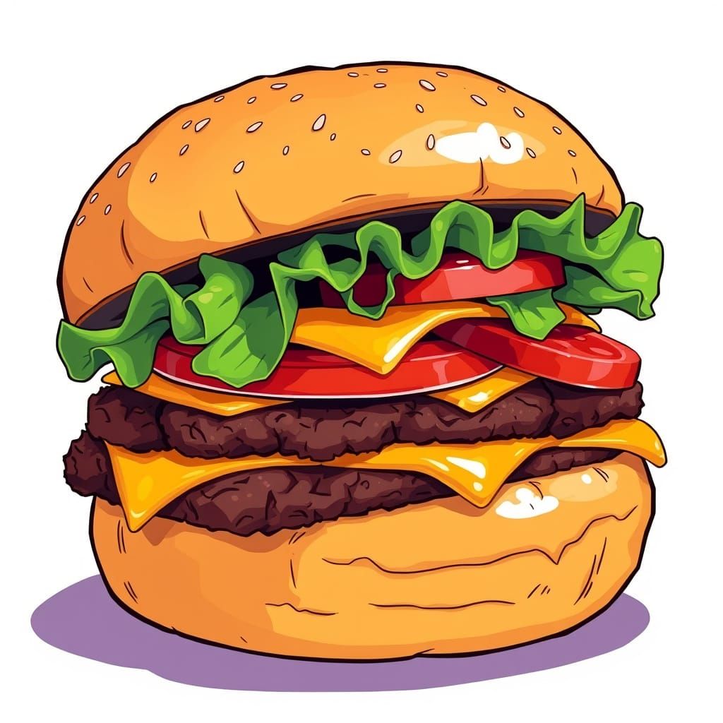 Juicy Burger Illustration in a Stylized Art Style