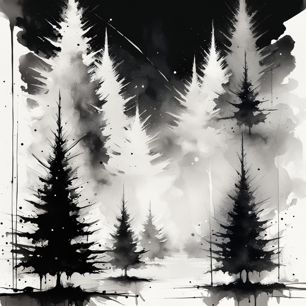 Christmas Tree in Noir Line Art Style