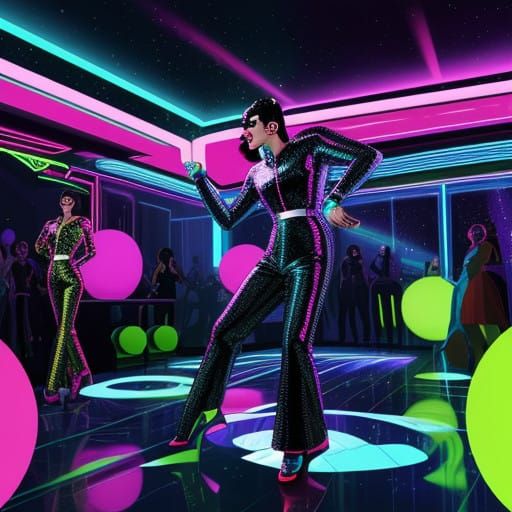Vibrant Disco Scene in Cyberpunk Neon Aesthetic