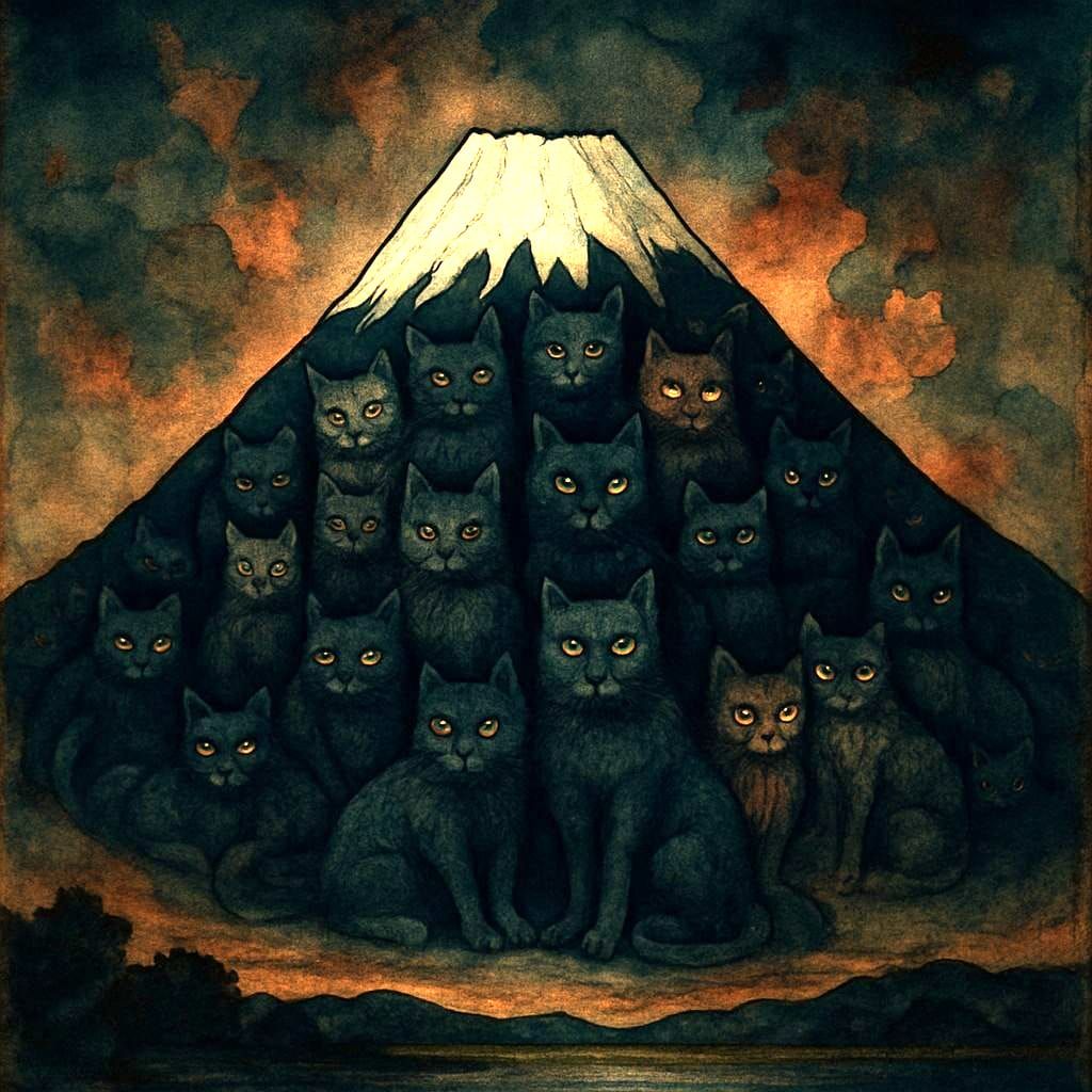 Mount Fuji Formed by Cats in Alcohol Ink Style