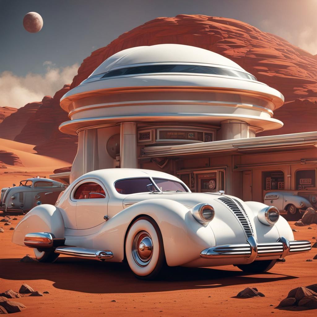 1939 Art Deco Car on Mars, Matte Painting
